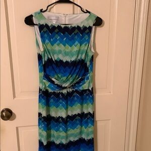 Donna Morgan Blue and Green Sleeveless Sheath Dress